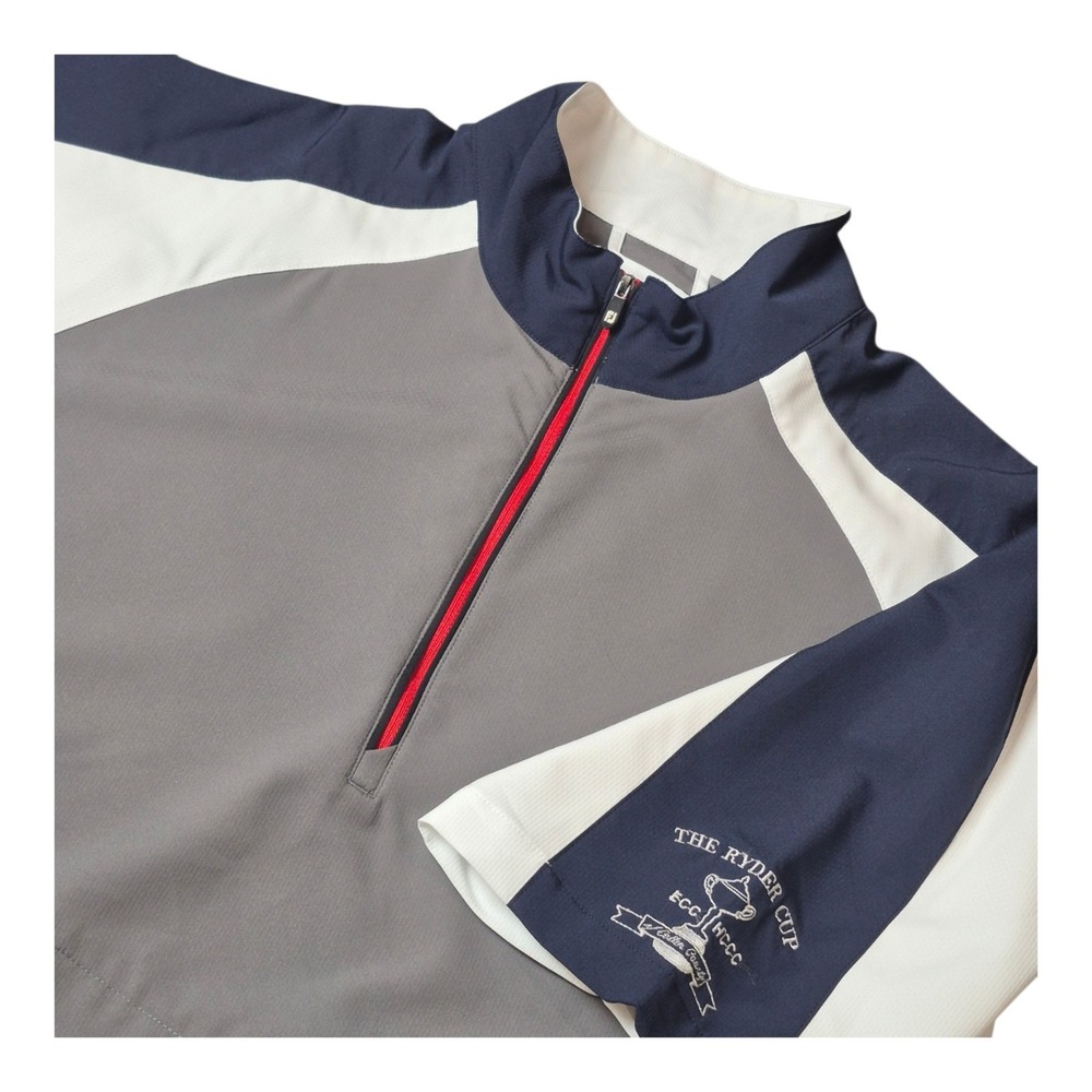 FootJoy Men's L Gray Navy White 1/2 Zip Short Sleeve Golf Wind Shirt Pullover